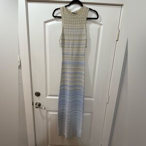 Sandro Sleeveless Knit Maxi Dress in Cream and Light Blue